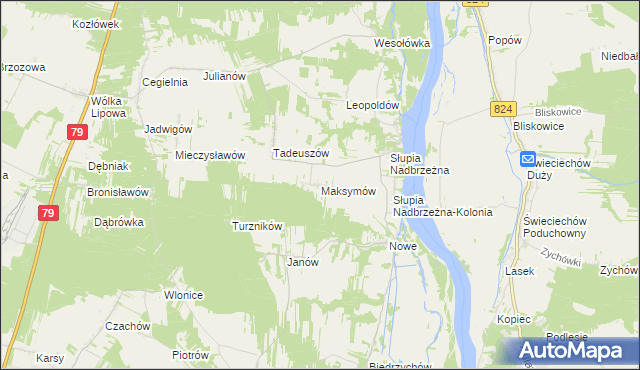 mapa Maksymów gmina Tarłów, Maksymów gmina Tarłów na mapie Targeo