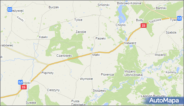 mapa Małki gmina Bobrowo, Małki gmina Bobrowo na mapie Targeo