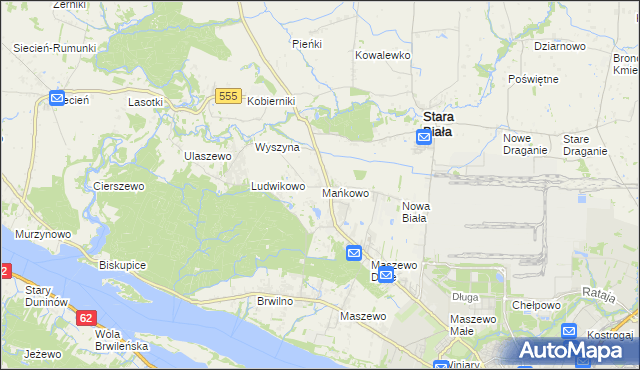 mapa Mańkowo gmina Stara Biała, Mańkowo gmina Stara Biała na mapie Targeo