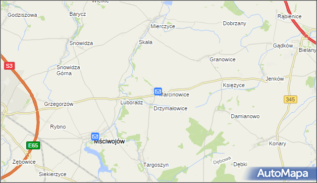 mapa Marcinowice gmina Mściwojów, Marcinowice gmina Mściwojów na mapie Targeo
