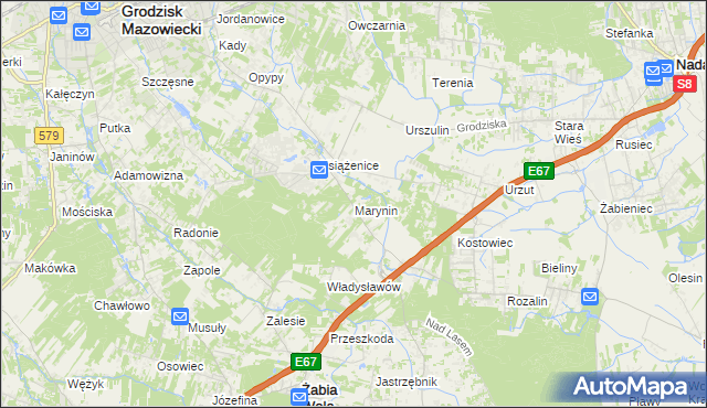 mapa Marynin gmina Grodzisk Mazowiecki, Marynin gmina Grodzisk Mazowiecki na mapie Targeo