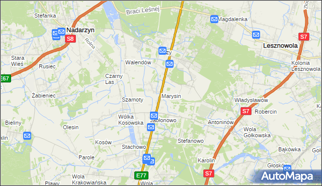mapa Marysin gmina Lesznowola, Marysin gmina Lesznowola na mapie Targeo