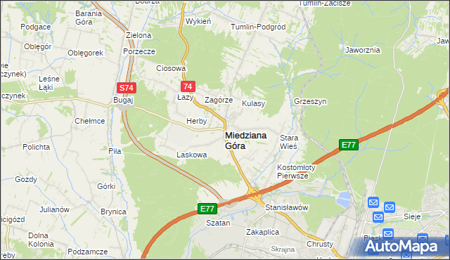 mapa Miedziana Góra powiat kielecki, Miedziana Góra powiat kielecki na mapie Targeo