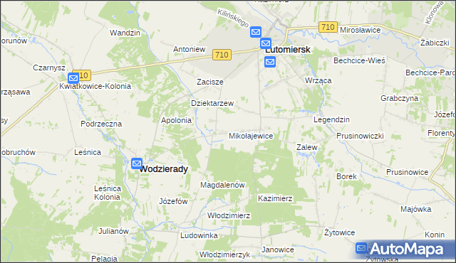mapa Mikołajewice gmina Lutomiersk, Mikołajewice gmina Lutomiersk na mapie Targeo