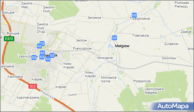 mapa Minkowice gmina Mełgiew, Minkowice gmina Mełgiew na mapie Targeo