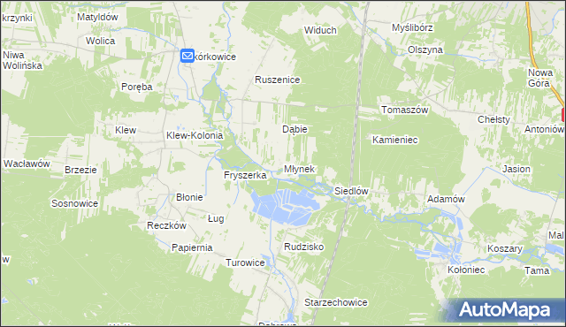 mapa Młynek gmina Żarnów, Młynek gmina Żarnów na mapie Targeo