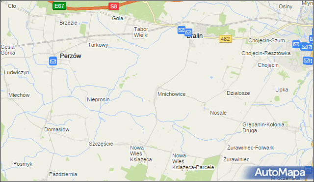 mapa Mnichowice gmina Bralin, Mnichowice gmina Bralin na mapie Targeo