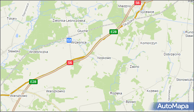mapa Noskowo gmina Sławno, Noskowo gmina Sławno na mapie Targeo