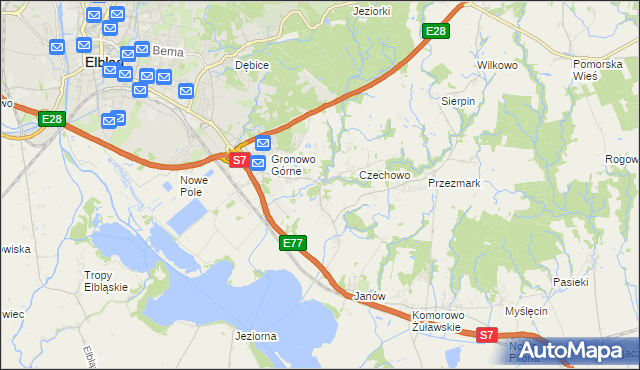 mapa Nowina gmina Elbląg, Nowina gmina Elbląg na mapie Targeo