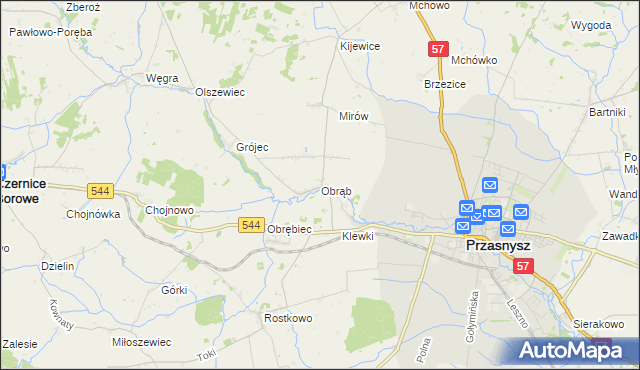 mapa Obrąb gmina Przasnysz, Obrąb gmina Przasnysz na mapie Targeo