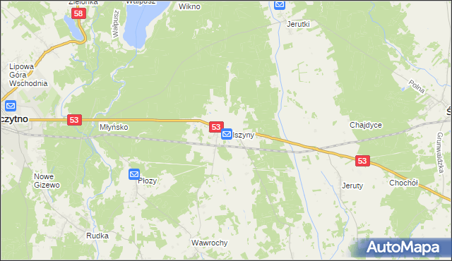 mapa Olszyny gmina Szczytno, Olszyny gmina Szczytno na mapie Targeo