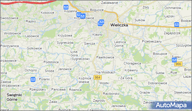 mapa Pawlikowice gmina Wieliczka, Pawlikowice gmina Wieliczka na mapie Targeo