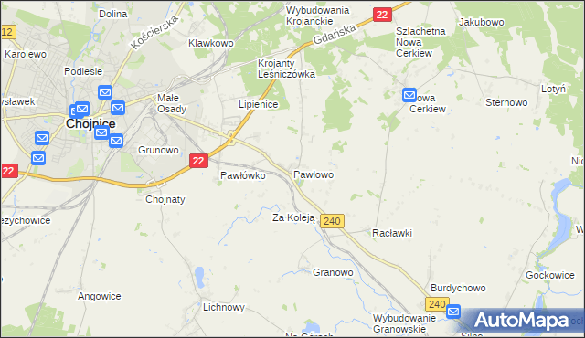 mapa Pawłowo gmina Chojnice, Pawłowo gmina Chojnice na mapie Targeo