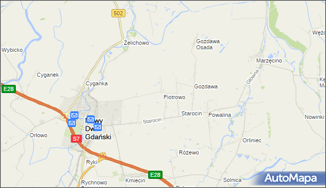 mapa Piotrowo gmina Nowy Dwór Gdański, Piotrowo gmina Nowy Dwór Gdański na mapie Targeo