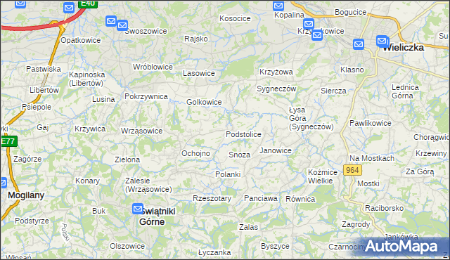 mapa Podstolice gmina Wieliczka, Podstolice gmina Wieliczka na mapie Targeo