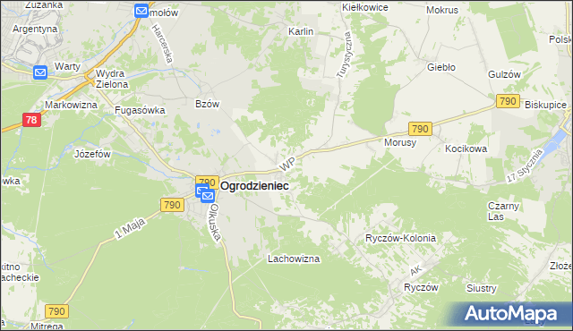 mapa Podzamcze gmina Ogrodzieniec, Podzamcze gmina Ogrodzieniec na mapie Targeo