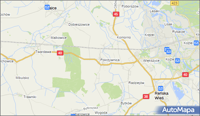 mapa Pokrzywnica gmina Reńska Wieś, Pokrzywnica gmina Reńska Wieś na mapie Targeo