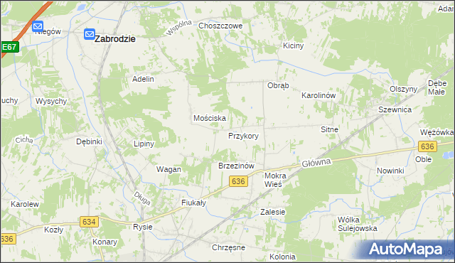 mapa Przykory gmina Zabrodzie, Przykory gmina Zabrodzie na mapie Targeo