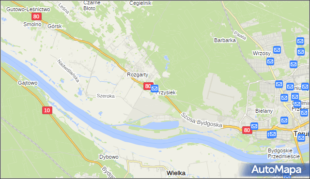 mapa Przysiek gmina Zławieś Wielka, Przysiek gmina Zławieś Wielka na mapie Targeo