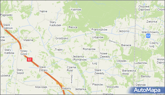 mapa Romanów gmina Jedlińsk, Romanów gmina Jedlińsk na mapie Targeo