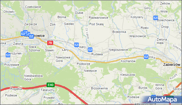 mapa Rudawa gmina Zabierzów, Rudawa gmina Zabierzów na mapie Targeo