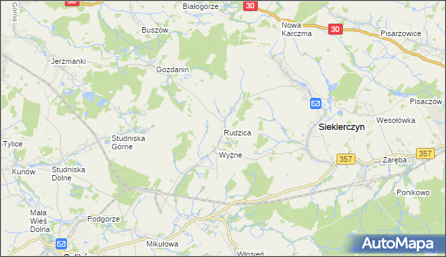 mapa Rudzica gmina Siekierczyn, Rudzica gmina Siekierczyn na mapie Targeo