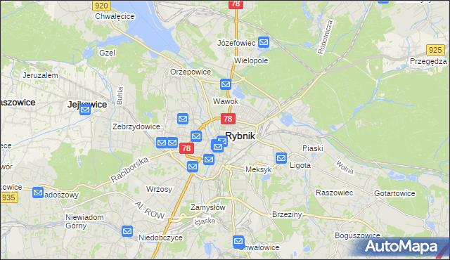 mapa Rybnika, Rybnik na mapie Targeo