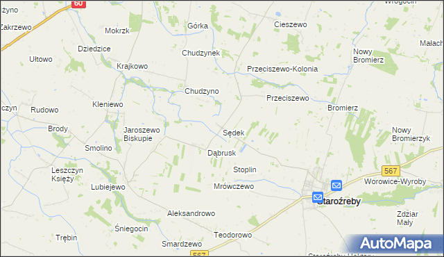mapa Sędek gmina Staroźreby, Sędek gmina Staroźreby na mapie Targeo