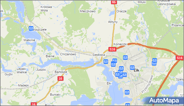 mapa Siedliska gmina Ełk, Siedliska gmina Ełk na mapie Targeo