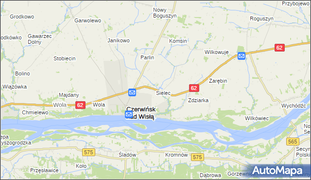 mapa Sielec gmina Czerwińsk nad Wisłą, Sielec gmina Czerwińsk nad Wisłą na mapie Targeo