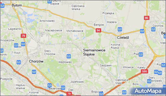 mapa Siemianowice Śląskie, Siemianowice Śląskie na mapie Targeo