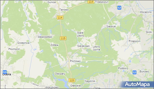 mapa Sierakowo gmina Police, Sierakowo gmina Police na mapie Targeo