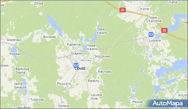mapa Skoczkowo gmina Lipusz, Skoczkowo gmina Lipusz na mapie Targeo