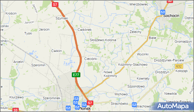 mapa Stare Koziminy, Stare Koziminy na mapie Targeo