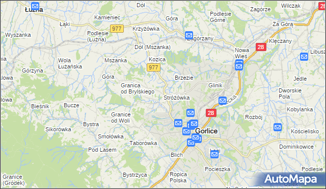 mapa Stróżówka, Stróżówka na mapie Targeo