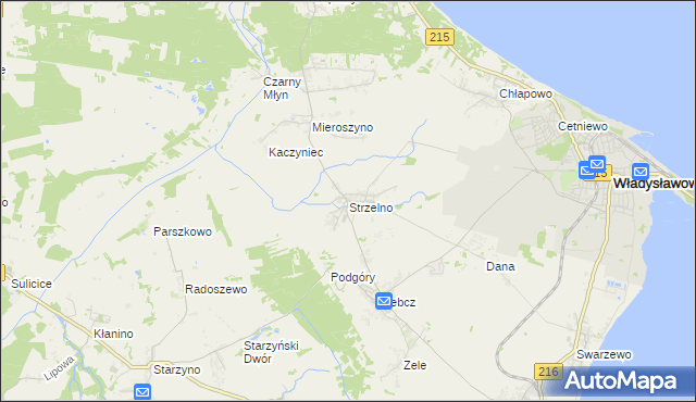 mapa Strzelno gmina Puck, Strzelno gmina Puck na mapie Targeo