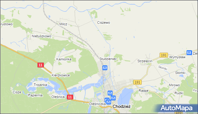 mapa Studzieniec gmina Chodzież, Studzieniec gmina Chodzież na mapie Targeo