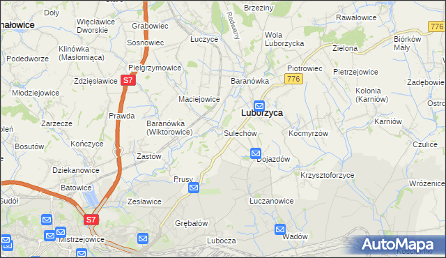 mapa Sulechów gmina Kocmyrzów-Luborzyca, Sulechów gmina Kocmyrzów-Luborzyca na mapie Targeo