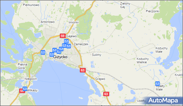 mapa Sulimy gmina Giżycko, Sulimy gmina Giżycko na mapie Targeo
