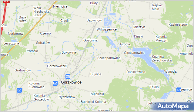 mapa Szczepanowice gmina Gorzkowice, Szczepanowice gmina Gorzkowice na mapie Targeo