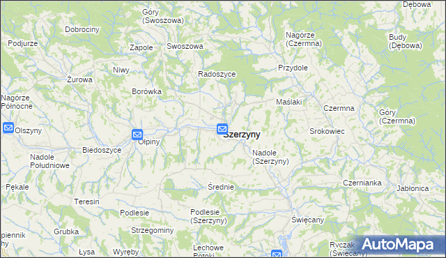 mapa Szerzyny, Szerzyny na mapie Targeo