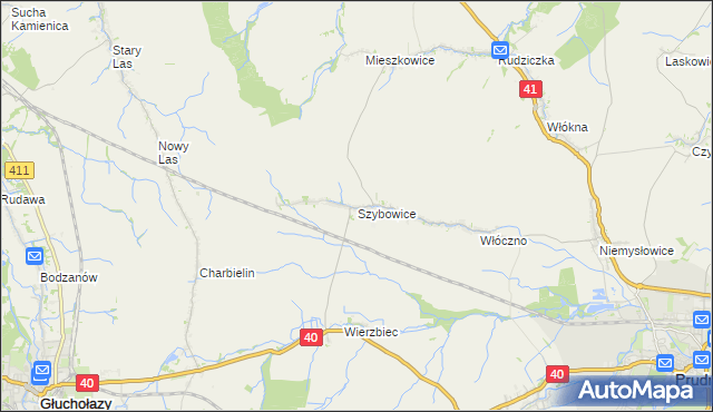 mapa Szybowice, Szybowice na mapie Targeo