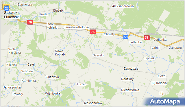 mapa Szyszki gmina Stoczek Łukowski, Szyszki gmina Stoczek Łukowski na mapie Targeo