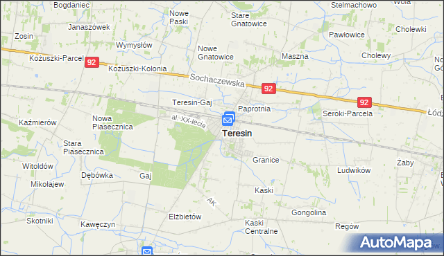 mapa Teresin powiat sochaczewski, Teresin powiat sochaczewski na mapie Targeo