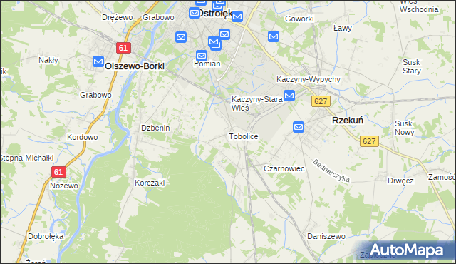mapa Tobolice gmina Rzekuń, Tobolice gmina Rzekuń na mapie Targeo