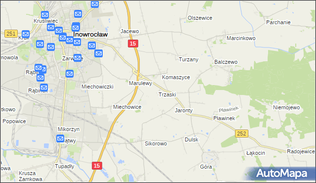mapa Trzaski gmina Inowrocław, Trzaski gmina Inowrocław na mapie Targeo