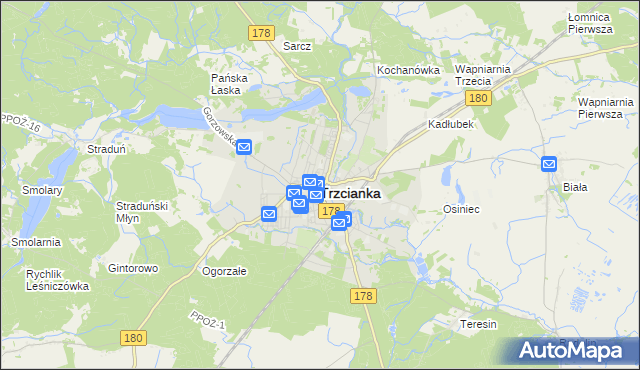 mapa Trzcianka powiat czarnkowsko-trzcianecki, Trzcianka powiat czarnkowsko-trzcianecki na mapie Targeo