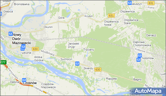 mapa Trzciany gmina Jabłonna, Trzciany gmina Jabłonna na mapie Targeo