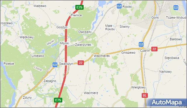 mapa Waćmierek, Waćmierek na mapie Targeo