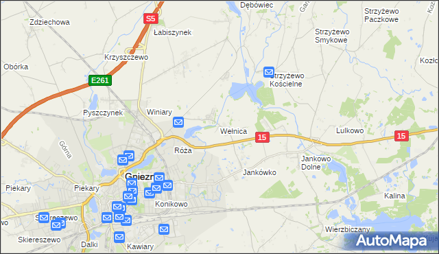 mapa Wełnica gmina Gniezno, Wełnica gmina Gniezno na mapie Targeo